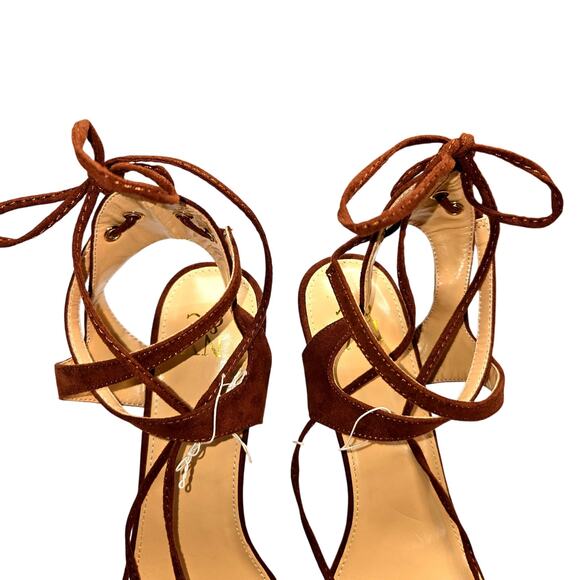 NWT NY&C 9 Leg Wrap Brown Women's Sandals High Heel Shoes New With Tags - Picture 5 of 8